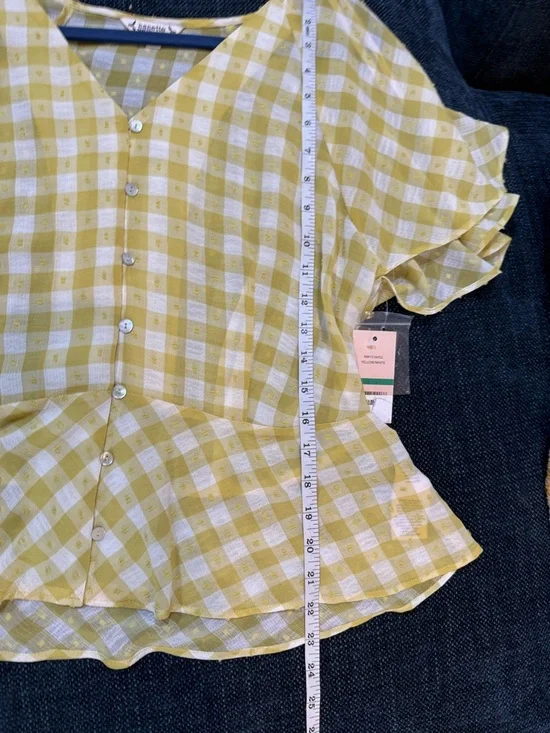 Nanette Lepore Yellow and White Gingham Button-Front Blouse - Picture 7 of 7